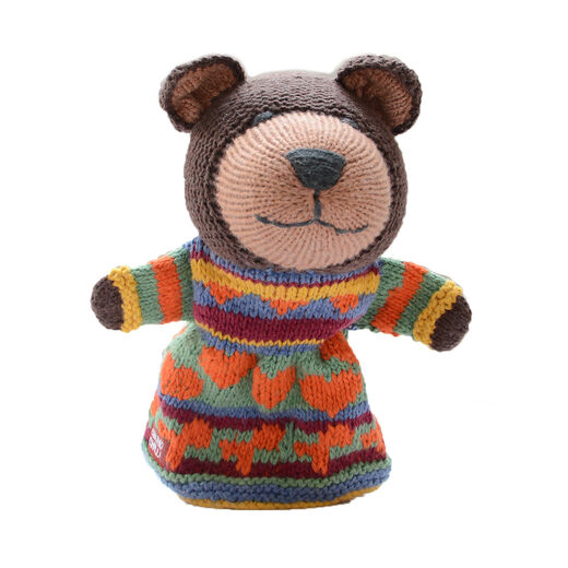 Knitted bear hand puppet